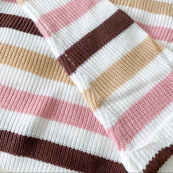 Boho Striped Knit Bell Sleeves Sweater WHITE SMALL - Picture 5 of 5